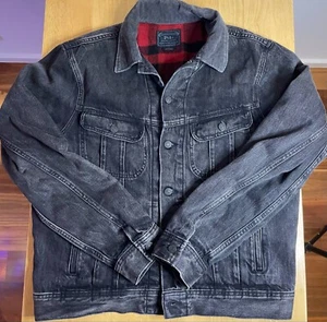 Polo Ralph Lauren Men’s L Plaid Flannel Lined Black Denim Trucker Jacket NEW - Foto 1 di 4
