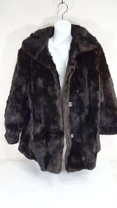 Dubrowsky & Joseph Tissavel Dark Mocha Brown Button Up Faux Fur Coat Size M/L - Picture 1 of 4