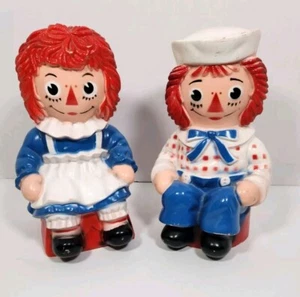 Raggedy Ann & Andy 11" Hard Plastic Piggy/Coin Bank Lot Of 2 - Picture 1 of 6