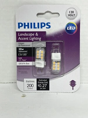 Philips 20 Watt Replacement 2-Piece LED G8 Bi Pin Base Bulbs 120 volt New Sealed - Image 1 of 2