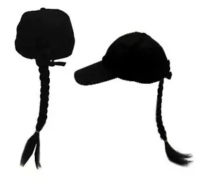 Cappello da baseball Joke Novità con coda di cavallo lunga intrecciata nera capelli finti nel BacK - Foto 1 di 1