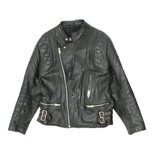 Vintage Mens Black Real Leather Motorcycle Jacket | 80s Retro Biker Gear VTG - Picture 1 of 5