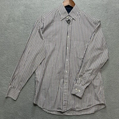 Camisa de vestir ENZO MANTOVANI para hombre M blanca marrón azul a rayas manga larga Italia Foto 1 de 4