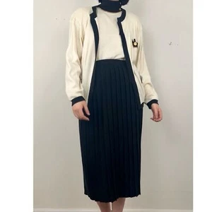 Vintage Chaus Black and Cream Wool Blend 3-Piece Knit Skirt Set - Picture 1 of 8