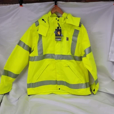 CARHARTT REFLECTIVE HIGH-VISIBILITY WATERPROOF HOODED JACKET SZ L RN14806 NWTAGS - Image 1 of 4