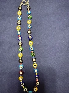 Rainbow Evil Eye Necklace Good Luck Jewelry 18" Glass Beads - Picture 1 of 5