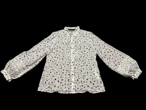 Zara Basic Damen weiße Bluse lange Puffärmel Plissee Ausschnitt Größe S - Bild 1 von 6
