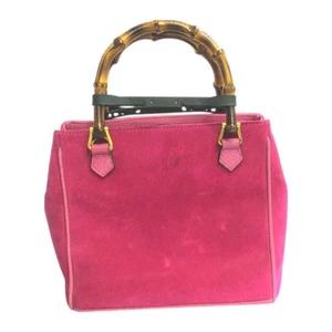 GUCCI 000.123.316 Suede Bamboo Handbag Pink No Shoulder Strap Used Ab - Picture 1 of 9