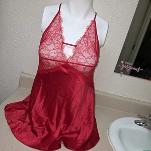 New Victoria's Secret Very Sexy Red Lace Babydoll Lingerie Gown Size Medium - Bild 1 von 10