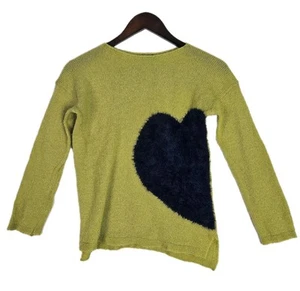 Vintage United Colors of Benetton Green and Blue Fuzzy Heart Sweater size XL - Picture 1 of 7