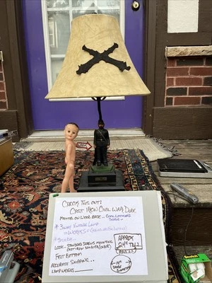 RARE 1960S Cast Iron Civil War Soldier Figure , Table Lamp, Three-Way Unique 24” - Image 1 of 4