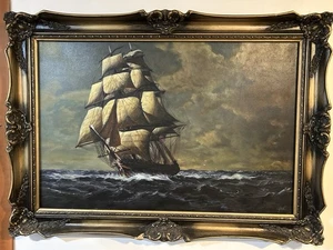 Vintage MCM Clipper Schiff Regal Maritim Druck Gemälde Wandbild - Bild 1 von 1