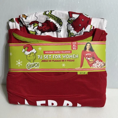 Dr.Seuss The Grinch Pajama Set Womens Size Xl Red Pajamas Shirt Pants - Image 1 of 2