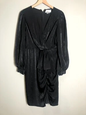 Sachin & Babi Womens Black Anais Wrap-Effect Draped Satin Dress Sz 10 *Pilling* - Image 1 of 4