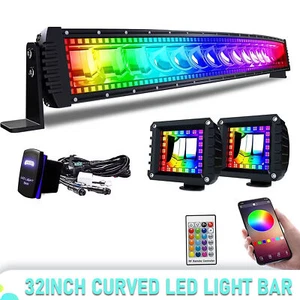 RGB 32inch LED Light Bar+4" Pods Spot Flood Combo Offroad Driving For Truck+Wire - Picture 1 of 9