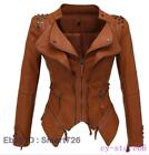 Womens Sexy Punk Leather Jackets Rivet Studded Motorcycle Biker Coats Gothic Zip