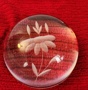 Princess House Round Paperweight Glass Lead Crystal Etched Floral 3.5" France - Picture 1 of 6