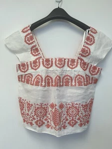 MILLY Mykonos Linen Embroidered Flutter Sleeve Blouse Women’s Size Medium - Picture 1 of 12