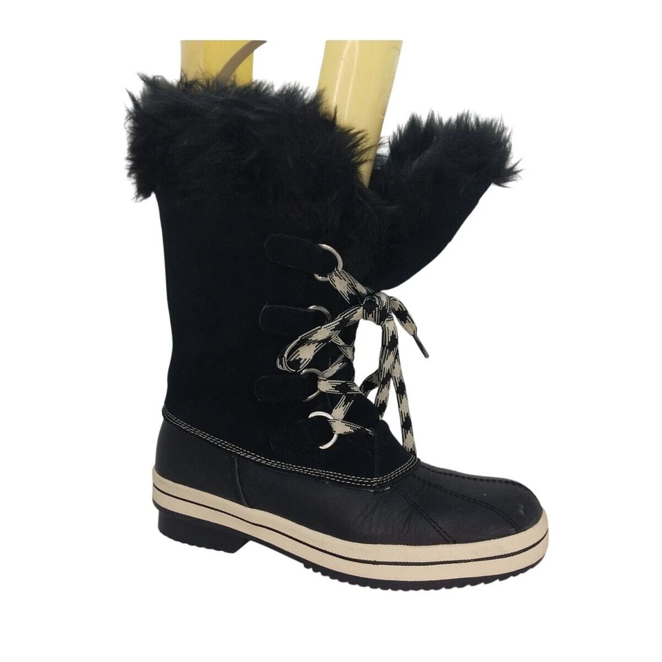 Botas de invierno Bass Juno para mujer usadas de cuero negro forradas de piel sintética - talla 10M Foto 1 de 4