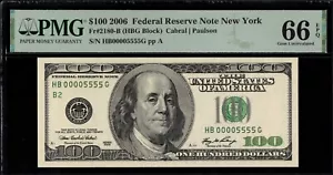 2006 $100 FRN HB00005555G P.M.G #66EPQ - Picture 1 of 3