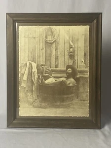 VTG 1960's-70' R. Hendrickson Sepia Print Happy Cowboy Soaking in Barrel Tub HTF - Picture 1 of 2