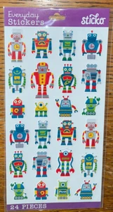 Sticko Mini Colorful Robots Boys Toys Miniature Kid Card Scrapbook Stickers 24pc - Picture 1 of 3