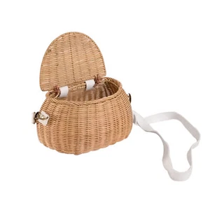 Kid Retro Bike Basket Wicker Woven Bicycle Front Basket Handlebar Storage Basket - Picture 1 of 11