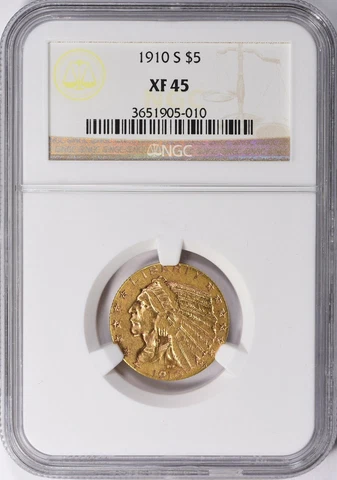 1910-S INDIAN HEAD $5 HALF EAGLE GOLD NGC XF45 Cover