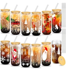 12 Pcs Christmas Glass Cups 16oz Christmas Can Shaped Glass Cup - Bild 1 von 6