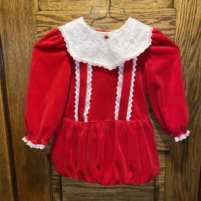 Vintage Evy Kids Girls Red  Velvet Velour Dress Size 5 Lace Trim - Image 1 of 4