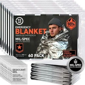 72 HRS Extra Large MIL-SPEC Emergency Mylar Thermal Blanket (Pack of 60) Heat... - Picture 1 of 6