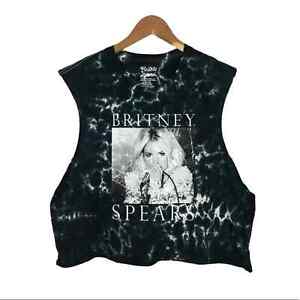 Britney Spears Graphic Muscle Tank Size XL Tie Dye Black White Cotton Crop