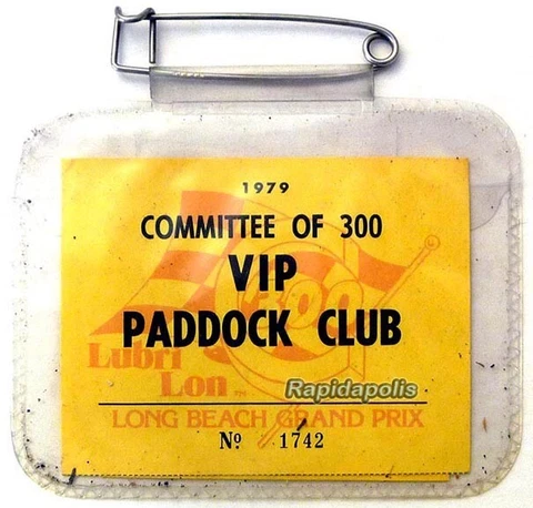1979 Long Beach Grand Prix C-300 VIP Paddock Club Badge & Grand Stand Ticket Cover