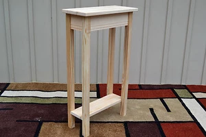 Unfinished 18" Narrow Console Sofa Foyer, Shaker Square Edge Pine Table w/Shelf - Picture 1 of 8