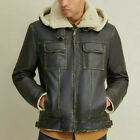 Mens Biker Classic Leather Bomber Vintage Distressed Winter Real Leather Jacket
