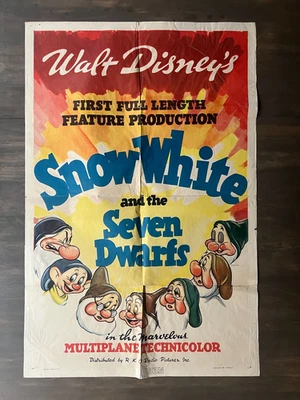 💥 Póster original de la película Walt Disney Blancanieves (1937) 1 hoja 27x41 RKO A 💥 Foto 1 de 4