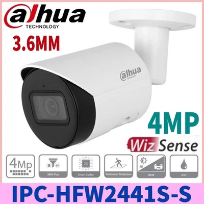 Dahua IPC-HFW2441S-S 4MP In Mic IR WizSense WDR SMD+ PoE IP Camera 3.6mm White - Image 1 of 4