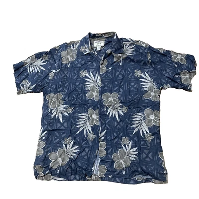 Camisa BAMBOO CAY Hawaiana Botón Hombres L Plateada Azul Teal Floral Aloha Resort 50" Foto 1 de 4