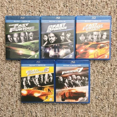 Fast and Furious 1-3, 6-7 Blu-Ray Bundle with Digital Code Action Vin Diesel - Image 1 of 2