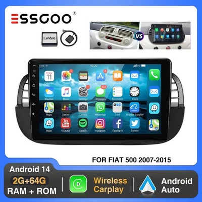Android 14 Carplay Autoradio Für Fiat 500 312 2007-2015 2+64GB GPS SAT NAV RDS - Bild 1 von 4