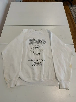 Cool Yule Christmas Sweater Large White Moose Funny Holiday Have A Cool Yule 90s - Image 1 of 4