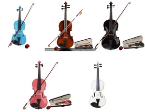 Acoustic Violin Set with Case Bow Rosin – 1/8 1/4 1/2 3/4 4/4 Sizes & Colours - Picture 1 of 78