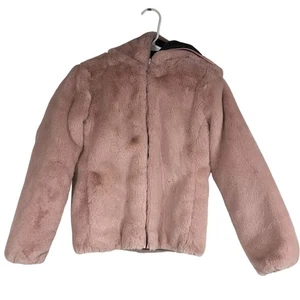 SAVE THE DUCK - GIRLS M/L -PINK SOFT & COZY FULL ZIP FLEECE HOODED JACKET COAT - Picture 1 of 8
