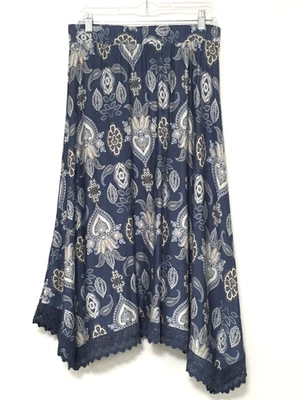 Cato Womens Size M Blue Paisley Pull-On Midi Cottage Boho Prairie Casual Skirt - Image 1 of 4