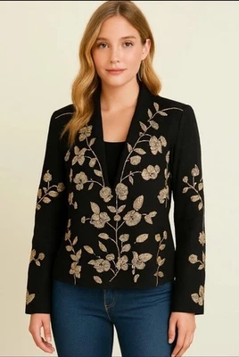 NOVO! Blazer bordado de seda Silkland jaqueta casaco Anthropologie cardigã grande - Imagem 1 de 4