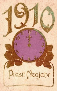 Reloj Feliz Año Nuevo 1910 00:00 AM Tarjeta Postal Vintage Repujada B260 - Imagen 1 de 1