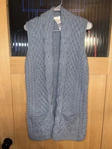 Kilronan Merino Wool Open Front Sweater Vest Medium Blue Topper w Pockets NWT - Picture 1 of 4