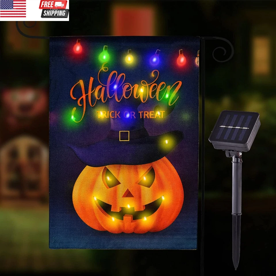 Halloween LED Lighted Garden Flag, Double Sided Solar Lighted Garden Flag, Verti - Image 1 of 4