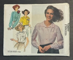 Vogue Sewing Pattern #1743 Misses Blouse Size 12 Uncut - Picture 1 of 5