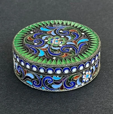Antigua caja de tabaco para píldoras de esmalte cloisonne de plata imperial rusa 84 Foto 1 de 4
